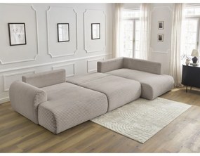 Светлосиво-бежов разтегателен ъглов диван от рипсено кадифе (ляв ъгъл/"U" форма) Lucien – Bobochic Paris