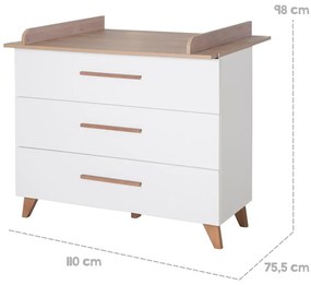 Нисък детски скрин от дъб с масичка за преповиване в бял и естествен цвят 110x98 cm - Roba