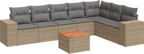 3257809 vidaXL Градински диван с възглавници, 8 части, бежов полиратан