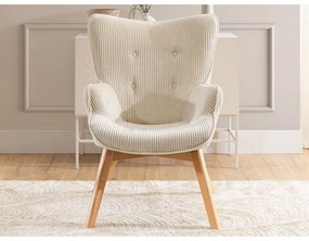 Бежов фотьойл с табуретка от рипсено кадифе Niko – Ropez