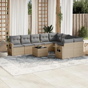 3220648 vidaXL Градински диван с възглавници, 10 части, бежов полиратан