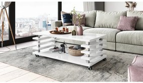 ПОРТО Бял гланц - МОДЕРНА ХОЛНА МАСА С ЛАМЕЛИ 2в1 С КОЛЕЛА/КРАКА