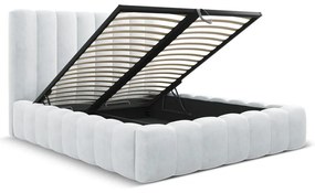 Светлосиво тапицирано двойно легло с място за съхранение с включена подматрачна рамка 160x200 cm Kelp – Micadoni Home