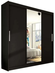 Плъзгащ се гардероб LUKAS с огледало, 250x215x58, черен мат