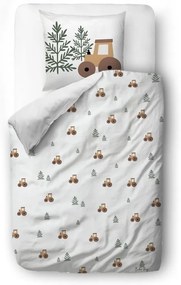 Детско спално бельо за единично легло от памучен сатен 140x200 cm Winter Tractor - Butter Kings