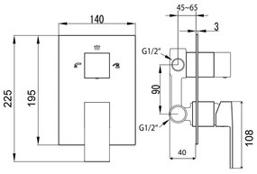 Вградена душ батерия в лъскаво-сребрист цвят (3 изхода) Latus – Sapho