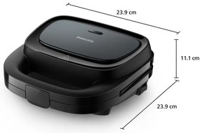 Сандвич тостер Philips HD2331/90 Series 3000, 750 W, За 2 филии/4 триъгълни сандвича, Незалепващи алуминиеви плочи, Черен