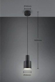 Черно висящо осветително тяло с метален абажур ø 12 cm Agudo – Trio