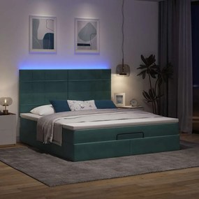 3314333 vidaXL Османска легло с матраци и LED, тъмнозелено, 160x200 см, кадифе