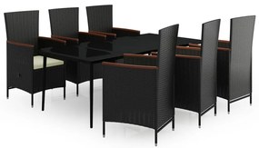 3099447 vidaXL Градински трапезен комплект с възглавници 7 части черен