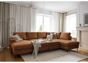 Оранжево-кафяв разтегателен ъглов диван от рипсено кадифе (десен ъгъл) Lofty Lilly – Miuform