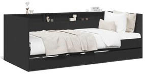 3280854 vidaXL Дневно легло с чекмеджета, без матрак, черно, 90x190 см