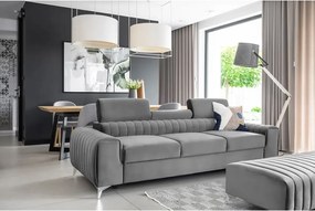 Светлосив кадифен разтегателен диван 261 cm Laurence – ELTAP