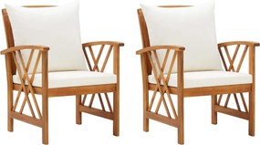 310267 vidaXL Градински столове с възглавници, 2 бр, акациево дърво масив