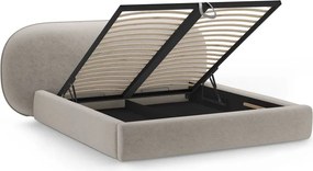Бежово двойно легло 200x200 cm тапицирано с място за съхранение с включена подматрачна рамка Ovalo – Micadoni
