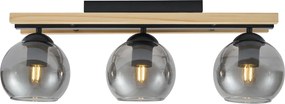 Smart Ceiling Lamp Black with Wood and Smoke Glass 3-Lights incl. WiFi A60 - Aleks