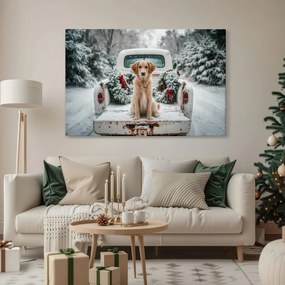Картина на платно – Коледно куче на заснежен път