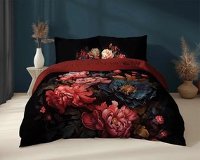 Черни памучни чаршафи с флорален десен 3 časti: 1ks 160x200 + 2ks 70x80
