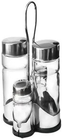 Horecano - Стъклен оливерник 5 части на стойка хром/пластмаса CONDIMENT SET (H3031)