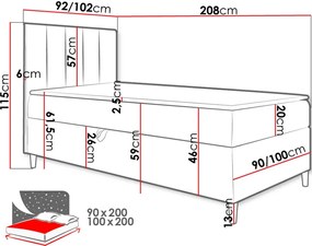 Тапицирано легло Junior Maja I-Portokali-Deksia-90 x 200