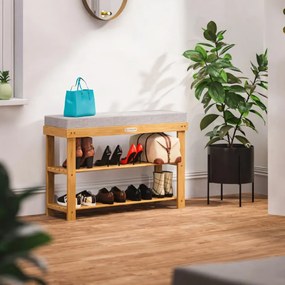 Пейка за обувки от акациево дърво със седалка 90 x 30 x 48 cm
