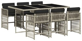3211631 vidaXL Градински комплект 7 части с възглавници светлосив полиратан