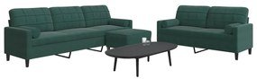 3278503 vidaXL Мека мебел от 3части с възглавници и болстери тъмнозелен кадифе