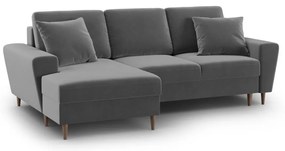 Светлосив кадифен разтегателен ъглов диван с място за съхранение (ляв ъгъл) Kyoto – Cosmopolitan Design