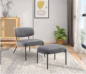 Сив кадифен фотьойл с табуретка Jerry – Støraa