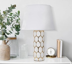 Бяла/златистa керамична настолна лампа с текстилен абажур (височина 56 cm) Glam Carv – Mauro Ferretti