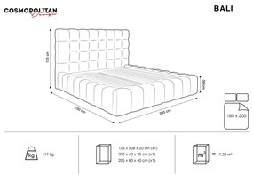 Светлосиньо тапицирано двойно легло с място за съхранение и решетка 180x200 cm Bali - Cosmopolitan Design