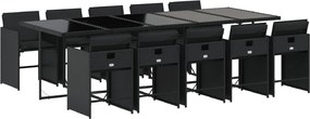 3211111 vidaXL Градински комплект с възглавници 11 части полиратан черен