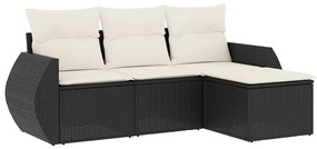 3253643 vidaXL Градински диван от 4 части с възглавници, черен, полиратан