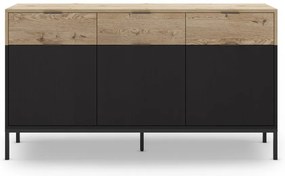 Нисък скрин с дъбов декор в черен и естествен цвят 150x80 cm Marion - Marckeric