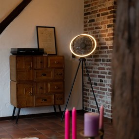 Подова вентилатор триножник черна с LED 3-степенна димируема регулируема - Marleen