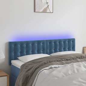 3122098 vidaXL LED горна табла за легло, тъмносиня, 144x5x78/88 см, кадифе