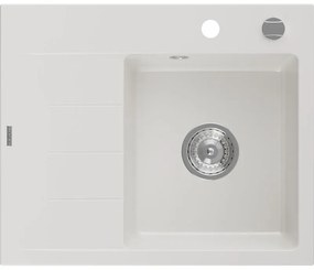 Mexen Ben гранитна мивка с 1 камера и плот, дясна 600 x 500 мм, бяла, хромиран