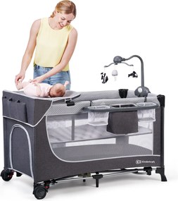 KinderKraft  -  Бебешка кошара с аксесоари KinderKraft LEODY 2022 FULL, Сива