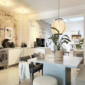 Ориенталска висяща лампа кафяв плат 46 см - Rob