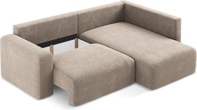 Бежов шенилов сгъваем/с място за съхранение ъглов диван (десен ъгъл/L форма) Kona – Makamii