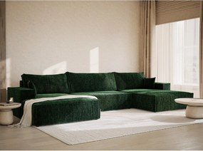 Тъмнозелен шенилов сгъваем/с място за съхранение ъглов диван (U форма) Kyoto – Maison de Rêve