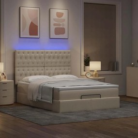 3314091 vidaXL Османска легло с матрак и LED, кремаво, 140x190 см, плат