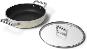 Плитка тенджера с капак Smeg DPF2812CRM, 28 см, 4.3 л, Керамично незалепващо покритие, Фурна до 250C, Без PFAS, Индукция, Крема