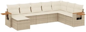 3259489 vidaXL Градински диван с възглавници, 8 части, бежов полиратан