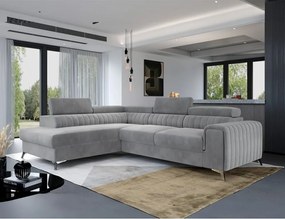 Сив кадифен разтегателен ъглов диван с място за съхранение (ляв ъгъл L форма) Laurence – ELTAP