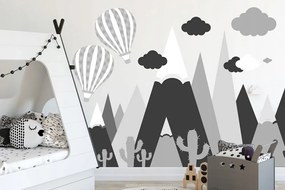 Модерен черно-сив стикер за стена Планини и балони с горещ въздух 100 х 200 см