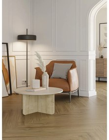 Кремава/естествена кръгла масичка за кафе от декор от дъб ø 80 cm Hillary – Marckeric