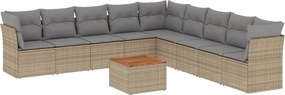 3256024 vidaXL Градински диван с възглавници 10 части бежов микс полиратан