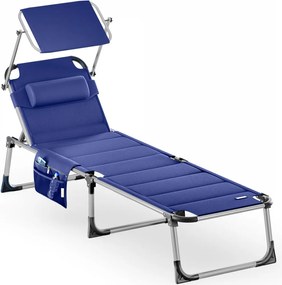 Сгъваем градински шезлонг Bari със сенник 210 x 60 x 81 cm Син