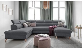 Тъмно сив U-образен разтегателен диван, ляв ъгъл Sweet Harmony - Miuform